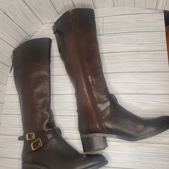 Franco Sarto L-Lapis Womens Riding Boots  Brown Leather 2” Heel Round - Picture 3 of 7